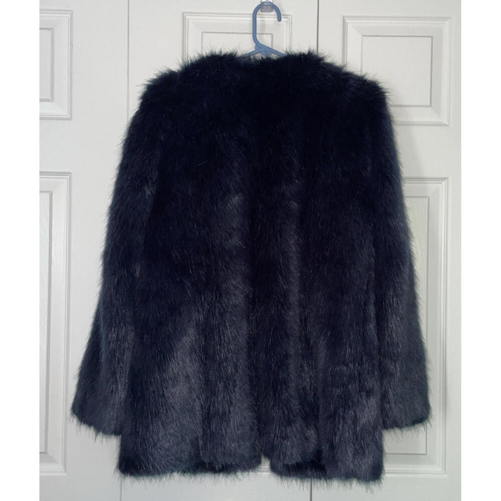 Ann Taylor Soft Faux Fur Jacket Coat Blue Medium - Picture 4 of 9
